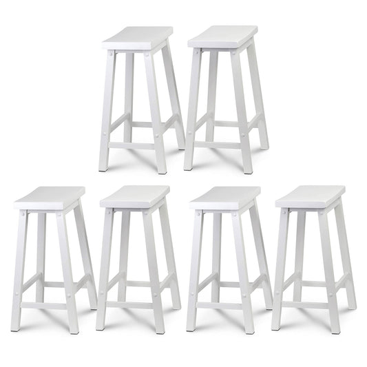 PJ Wood Classic Saddle Seat 24 Inch Tall Kitchen Counter Stools, White (6 Pack)