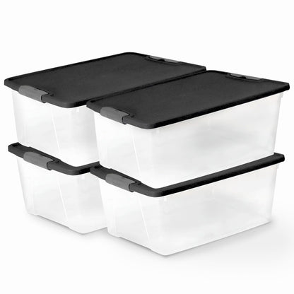 Homz 15 Qt Stackable Plastic Storage Container w/Snaplock Lid, Gray (4 Pack)