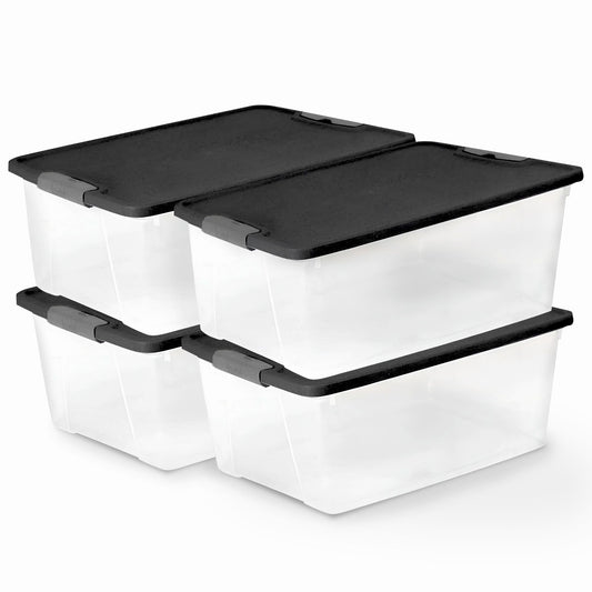 Homz 15 Qt Stackable Plastic Storage Container w/Snaplock Lid, Gray (4 Pack)