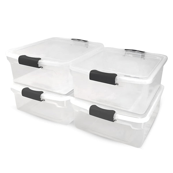 Homz 15.5 Qt Plastic Stackable Home Storage Container w/Lid, Gray Latch (4 Pack)