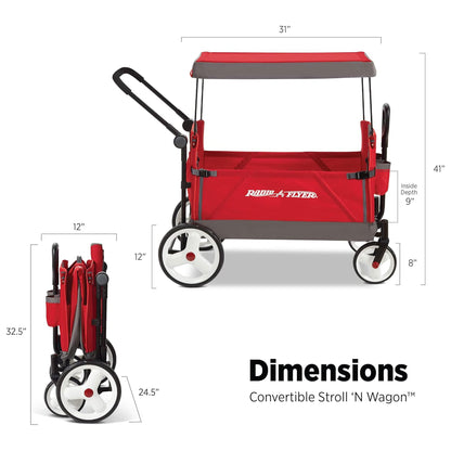 Radio Flyer Convertible Stroll N Wagon with Push and Pull Handle, Red/Black