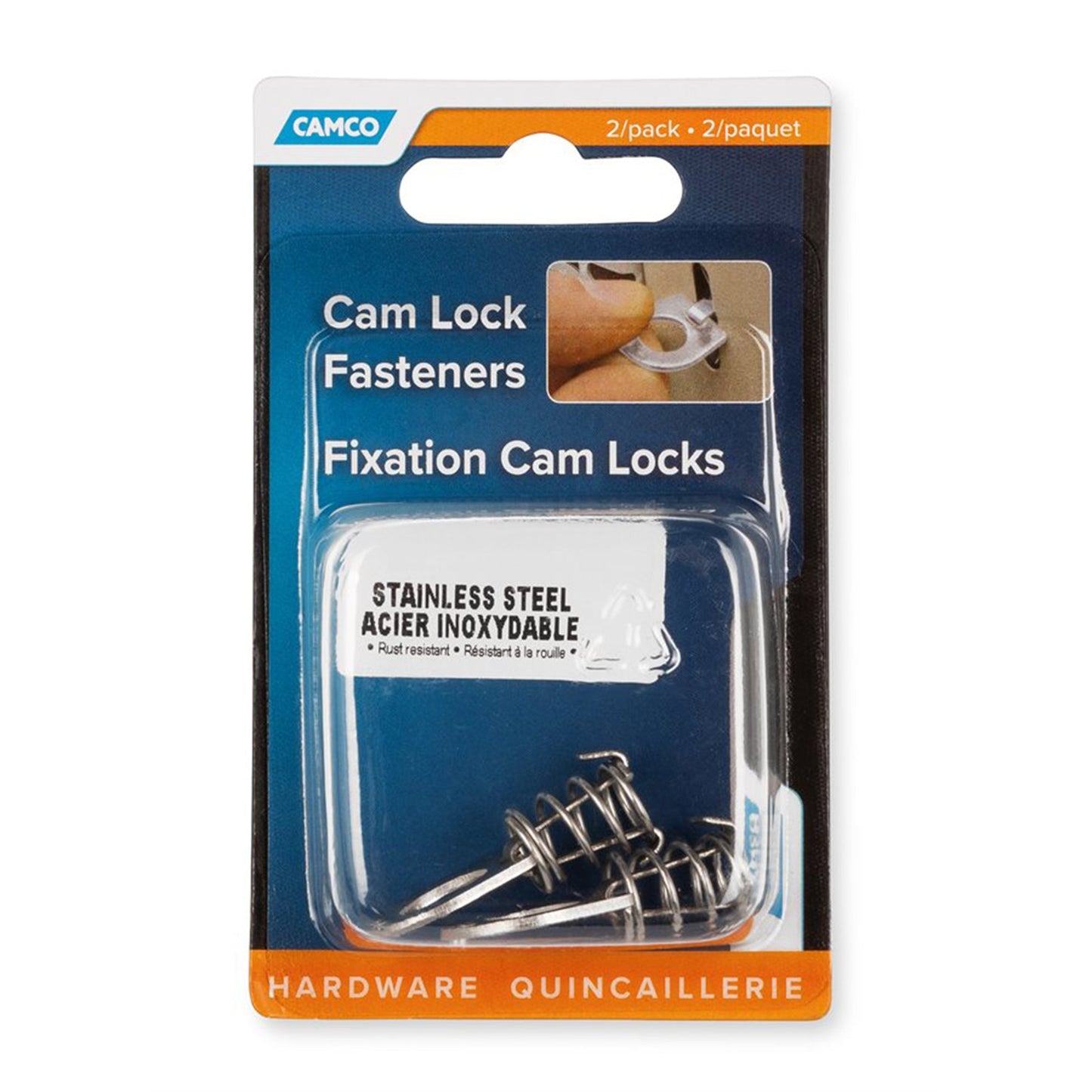 Camco Stainless Steel Bilingual Cam Lock for Water Heater Door Latch, Silver