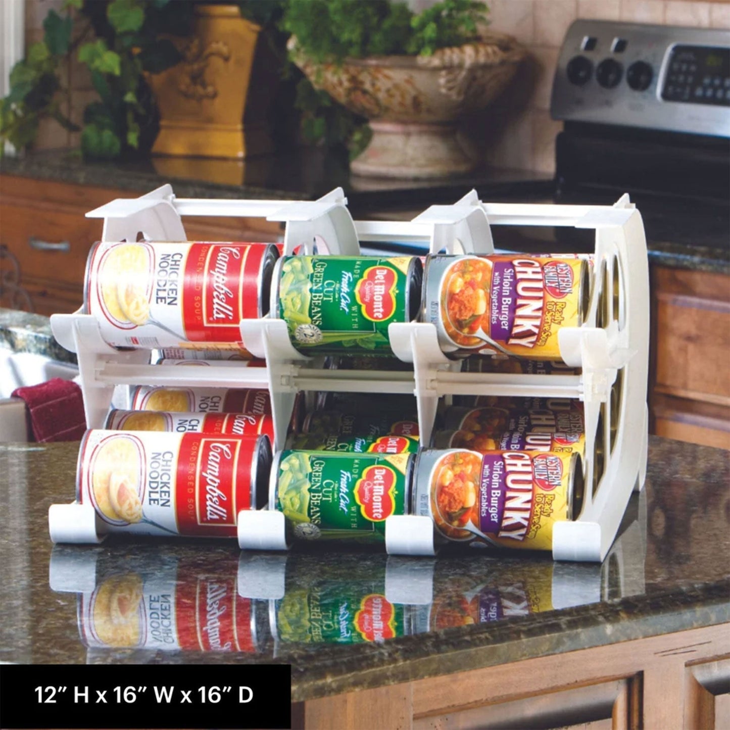 FIFO Countertop Mini Can Tracker Holds 30 10 to 24 Oz Can Sizes, USA Made, White