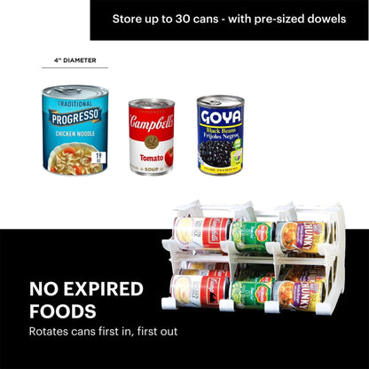 FIFO Countertop Mini Can Tracker Holds 30 10 to 24 Oz Can Sizes, USA Made, White
