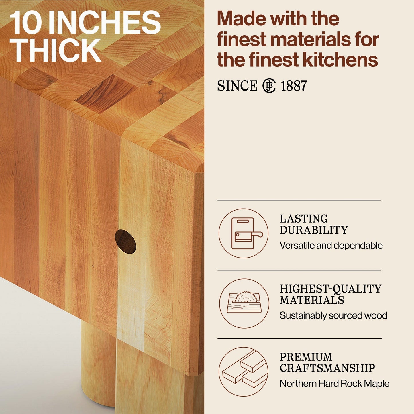 John Boos AB Series Square Wood Butcher Block Prep Table, 18" x 18", Maple