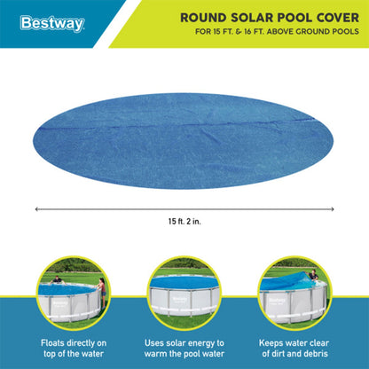 Bestway Round Solar Cover for 15' and 16' Above Ground Pools, Blue (Cover Only)