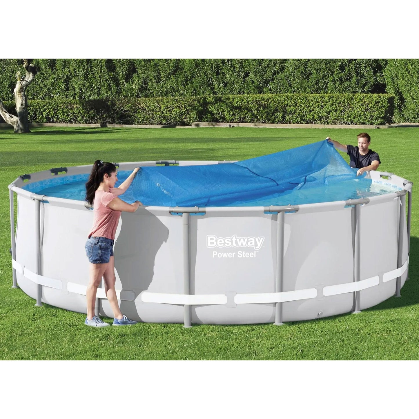 Bestway Round Solar Cover for 15' and 16' Above Ground Pools, Blue (Cover Only)