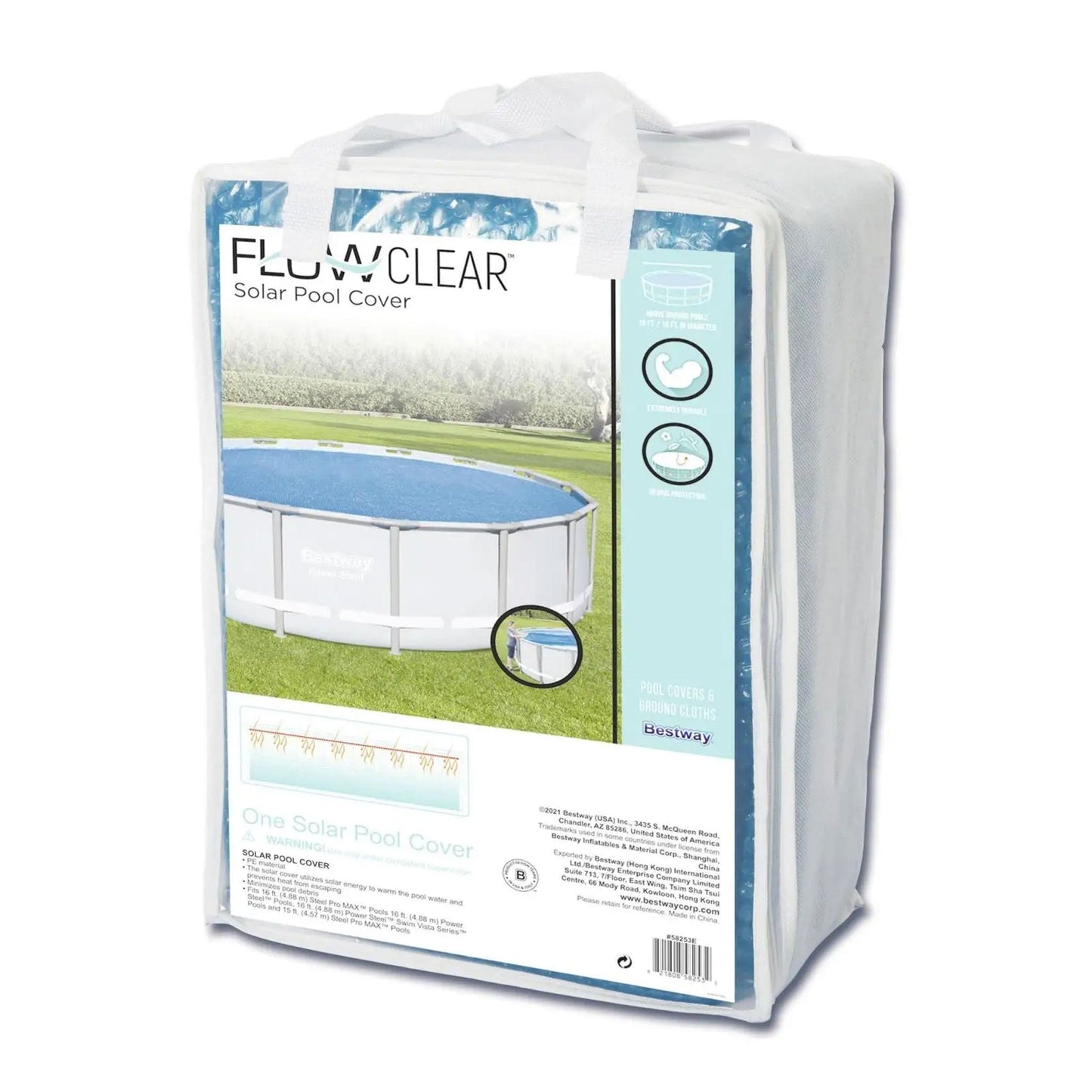 Bestway Flowclear 15 Feet Round Above Ground Pool Solar Pool Cover Only, Blue