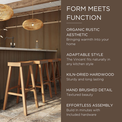 Maven Lane Vincent Wooden Rustic Aesthetic Kitchen Bar Stool, Set of 3