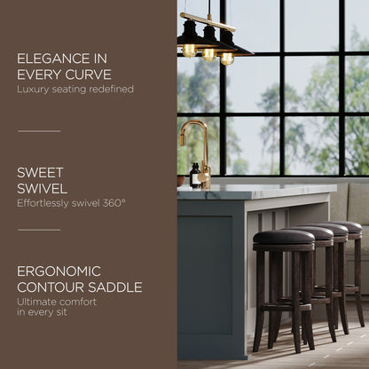 Maven Lane Eva Bar Stool in Reclaimed Oak Finish with Ronan Stone Vegan Leather