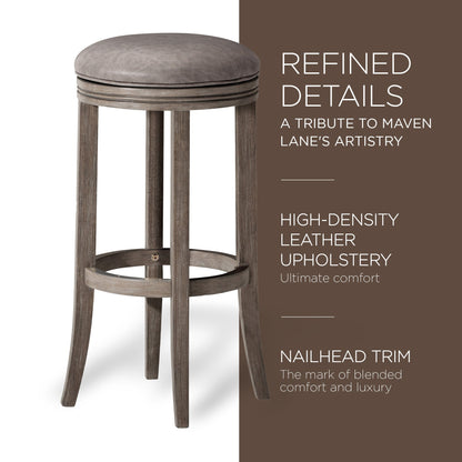 Maven Lane Eva Bar Stool in Reclaimed Oak Finish with Ronan Stone Vegan Leather