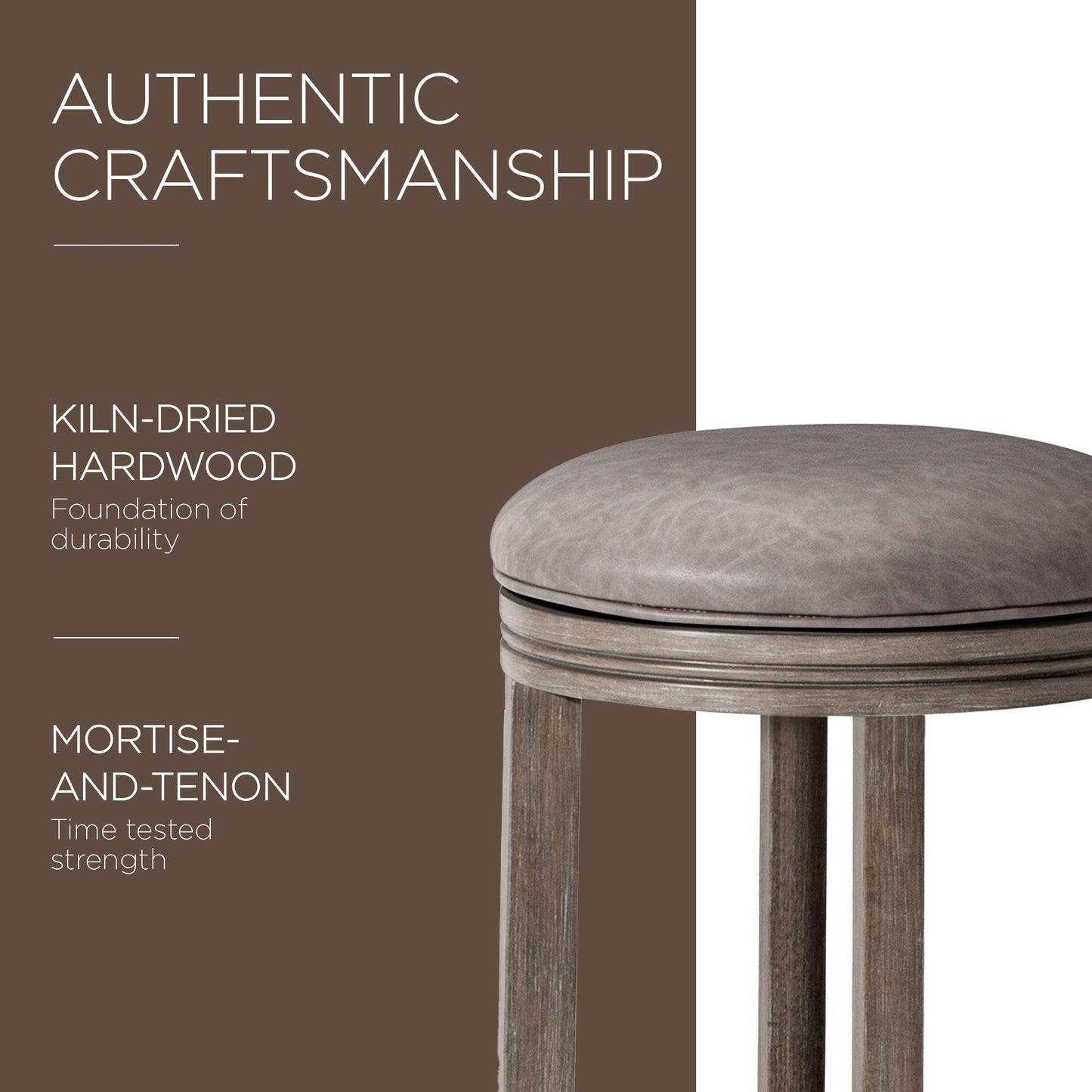 Maven Lane Eva Bar Stool in Reclaimed Oak Finish with Ronan Stone Vegan Leather