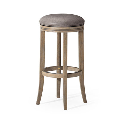 Maven Lane Eva Bar Stool in Reclaimed Oak Finish with Ronan Stone Vegan Leather