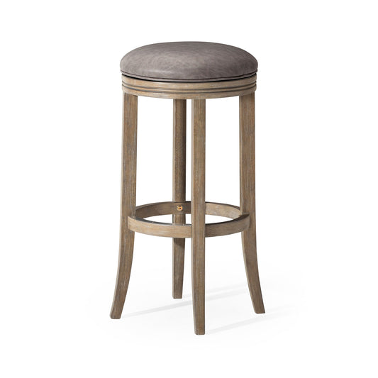 Maven Lane Eva Bar Stool in Reclaimed Oak Finish with Ronan Stone Vegan Leather