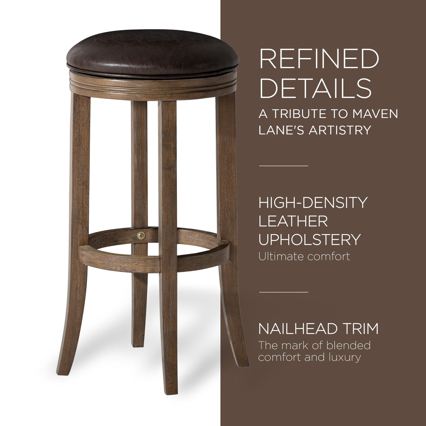 Maven Lane Eva Bar Stool in Walnut Finish with Marksman Saddle Vegan Leather