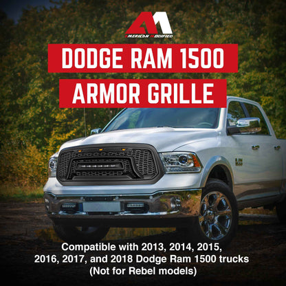 AMERICAN MODIFIED Armor Grille with Off Road Lights for 2013-2018 Dodge Ram 1500