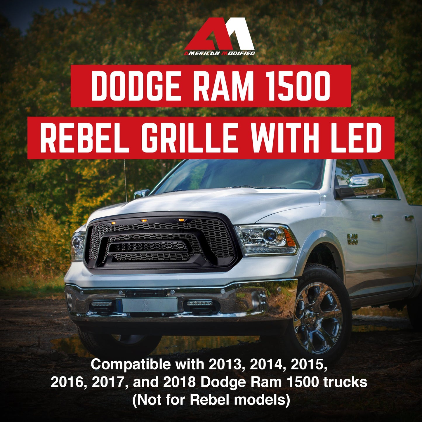 AMERICAN MODIFIED Rebel Grille with Amber Lights for 2013-2018 Dodge Ram 1500 - Find Fresh Goods