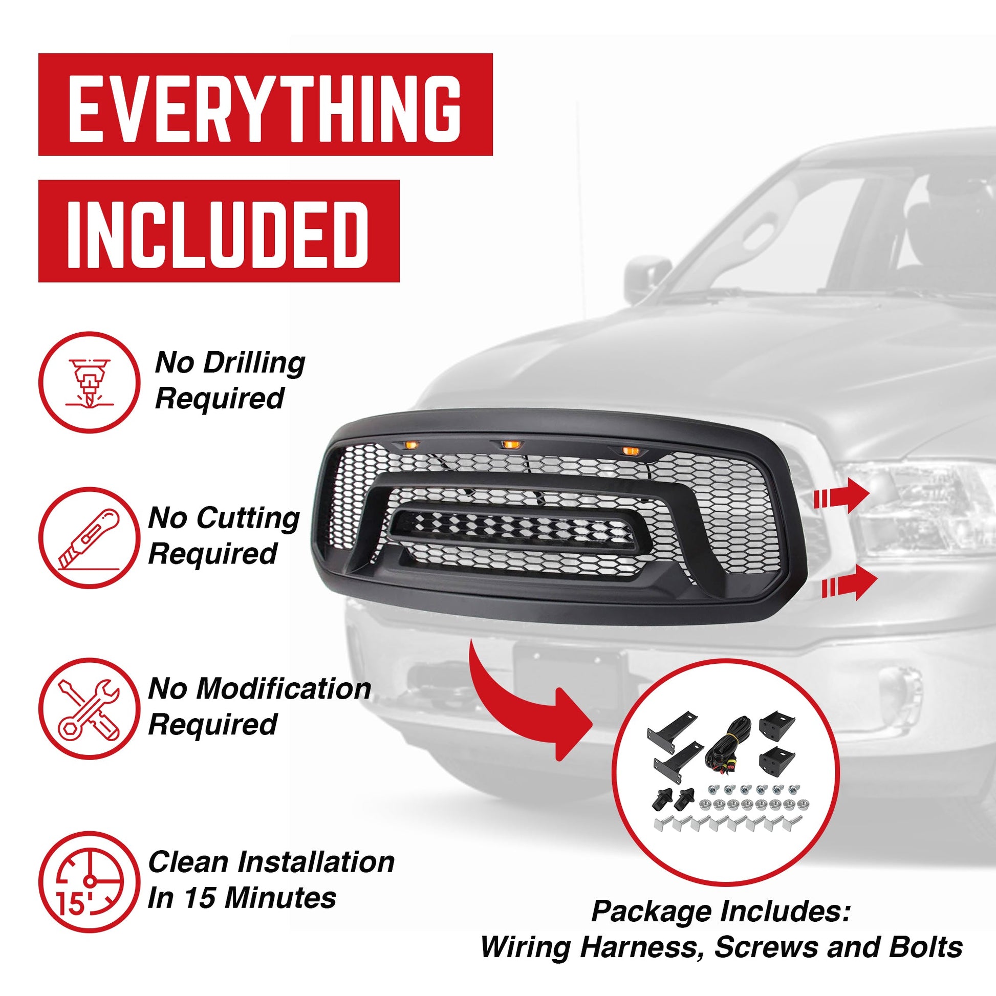 AMERICAN MODIFIED Rebel Grille with Amber Lights for 2013-2018 Dodge Ram 1500 - Find Fresh Goods