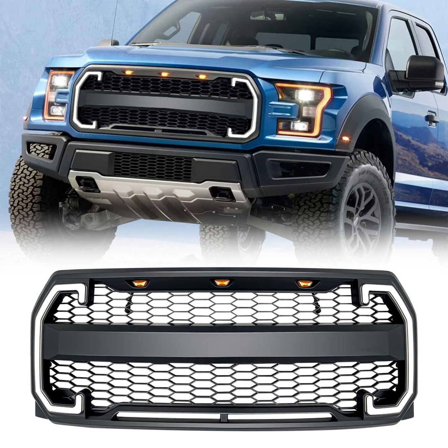 AMERICAN MODIFIED Raptor Style Mesh Grille w/Turn Lights for 2015-2017 Ford F150 - Find Fresh Goods