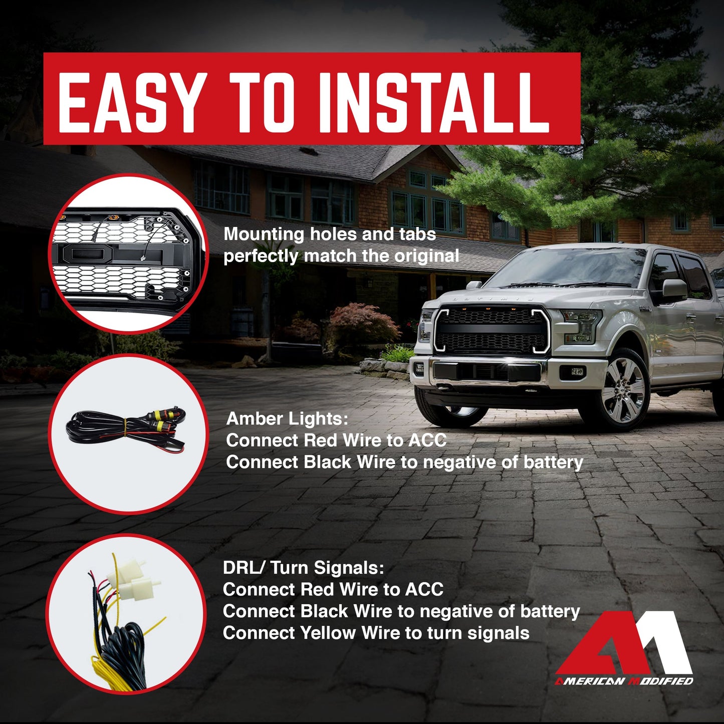 AMERICAN MODIFIED Raptor Style Mesh Grille w/Turn Lights for 2015-2017 Ford F150 - Find Fresh Goods