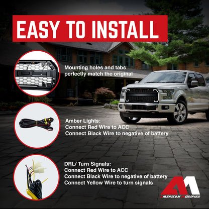 AMERICAN MODIFIED Raptor Style Mesh Grille w/Turn Lights for 2015-2017 Ford F150 - Find Fresh Goods