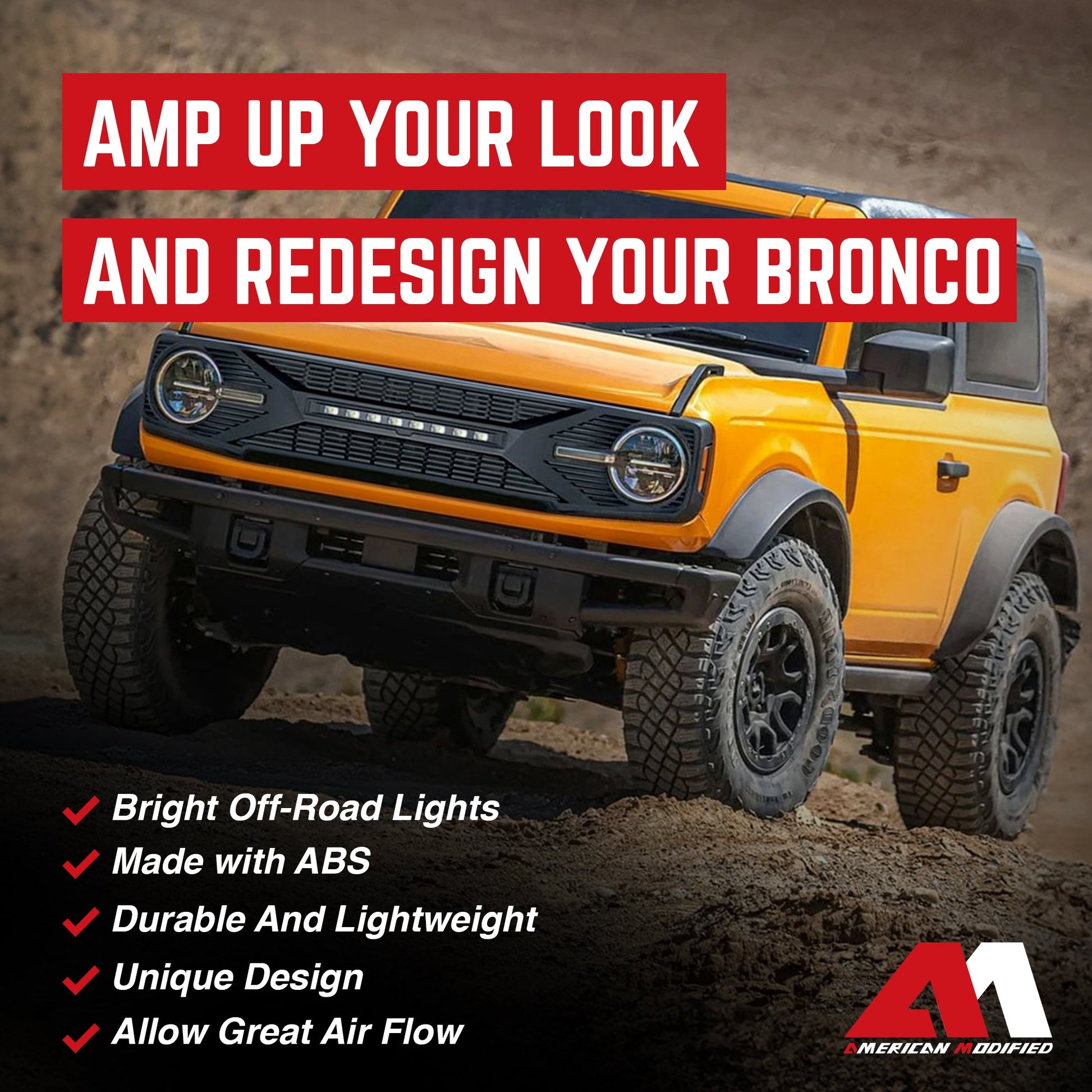 AMERICAN MODIFIED Front Grille w/ Lights for 21-24 Ford Bronco w/o Front Camera - Find Fresh Goods