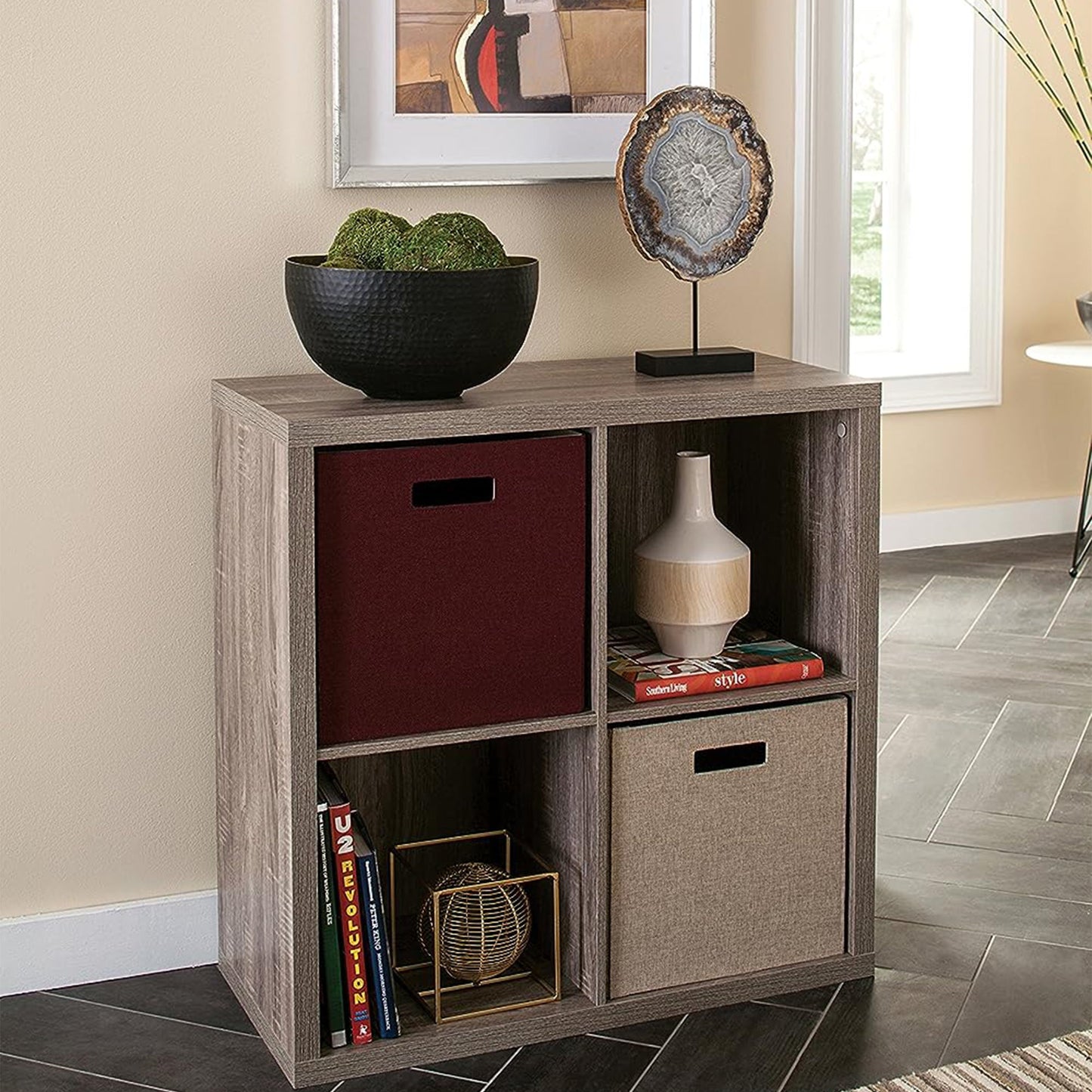 ClosetMaid 4 Cube Storage Shelf Bookshelf Home Organizer with Back Panel, Gray