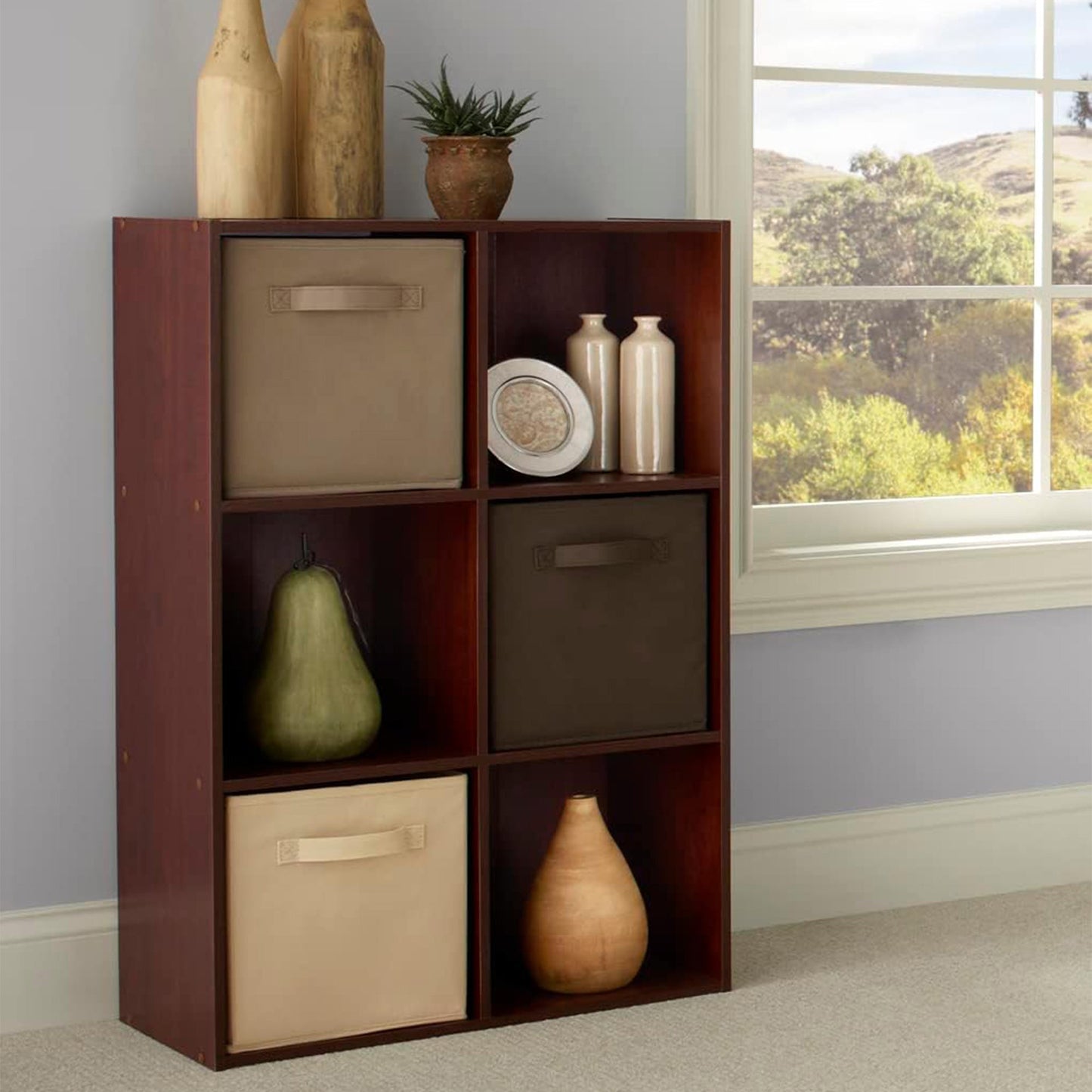 ClosetMaid 6 Cube Cubby Wood Open Bookcase Display Shelf Organizer, Dark Cherry