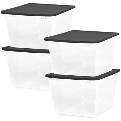 Homz 56 Qt Stackable Plastic Storage Container w/Snaplock Lid, Gray (4 Pack)