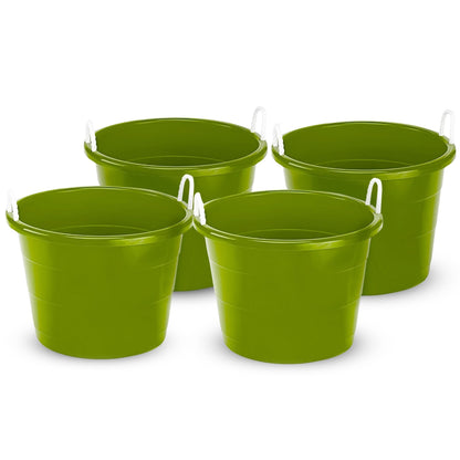 Homz 17 Gallon Indoor Outdoor Storage Bucket w/Rope Handles, Bold Lime (4 Pack)