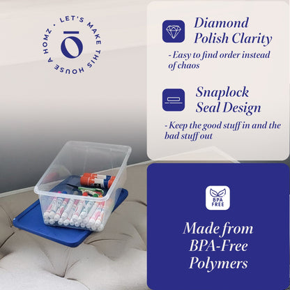 Homz Snaplock 6 Qt Stackable Plastic Storage Container w/Lid, Blue (20 Pack)