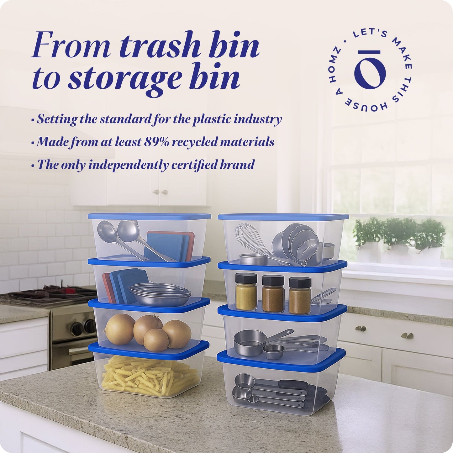 Homz Snaplock 6 Qt Stackable Plastic Storage Container w/Lid, Blue (20 Pack)