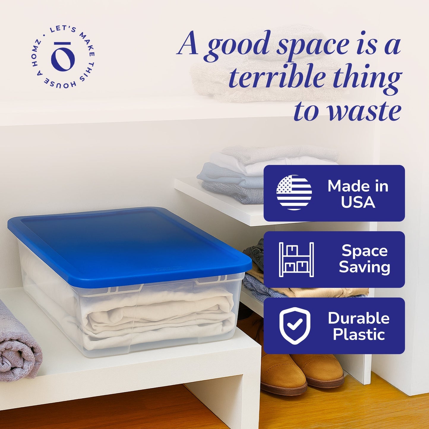 Homz 28 Qt Snaplock Clear Plastic Storage Container Bin with Lid, Blue (4 Pack)