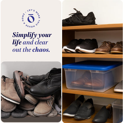 Homz 28 Qt Snaplock Clear Plastic Storage Container Bin with Lid, Blue (4 Pack)