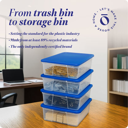 Homz 28 Qt Snaplock Clear Plastic Storage Container Bin with Lid, Blue (4 Pack)