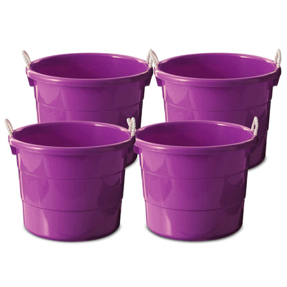 Homz 17 Gallon Indoor Outdoor Storage Bucket w/ Rope Handles, Orchid (4 Pack)