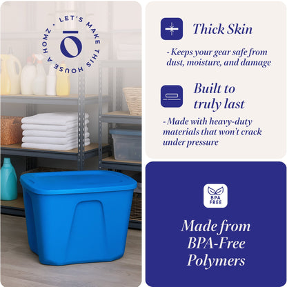 HOMZ 10 Gallon Heavy Duty Plastic Storage Container Bin, Capri Blue (8 Pack)