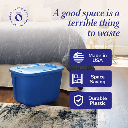 HOMZ 10 Gallon Heavy Duty Plastic Storage Container Bin, Capri Blue (8 Pack)