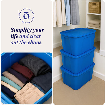 HOMZ 10 Gallon Heavy Duty Plastic Storage Container Bin, Capri Blue (8 Pack)