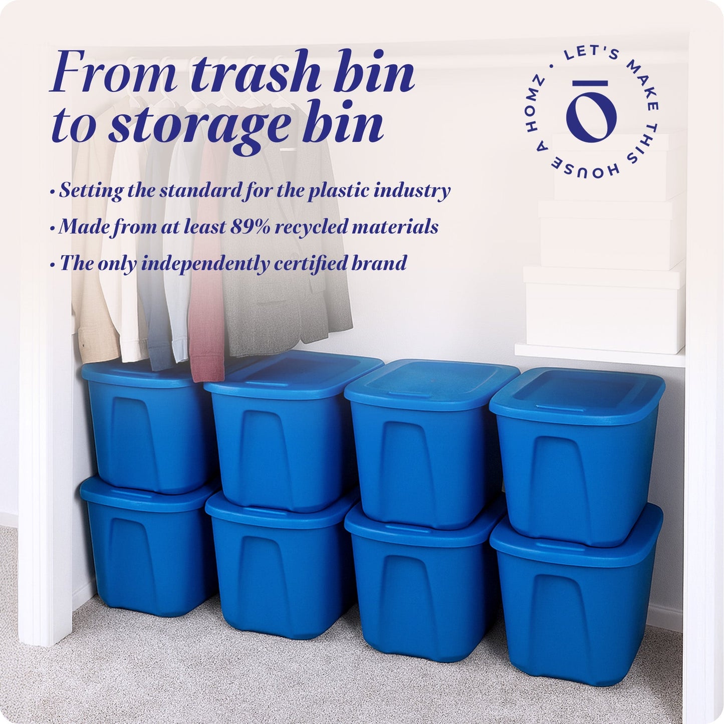 HOMZ 10 Gallon Heavy Duty Plastic Storage Container Bin, Capri Blue (8 Pack)