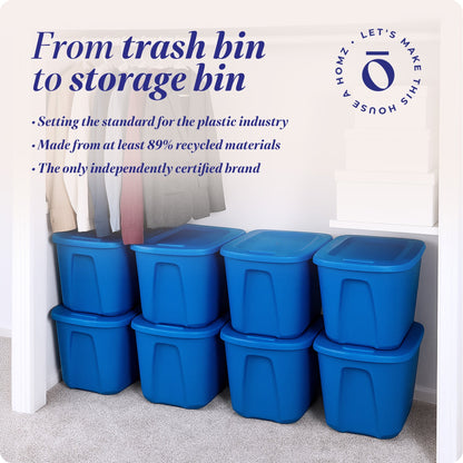 HOMZ 10 Gallon Heavy Duty Plastic Storage Container Bin, Capri Blue (8 Pack)