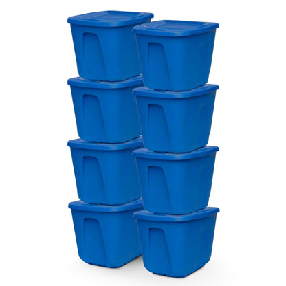 HOMZ 10 Gallon Heavy Duty Plastic Storage Container Bin, Capri Blue (8 Pack)