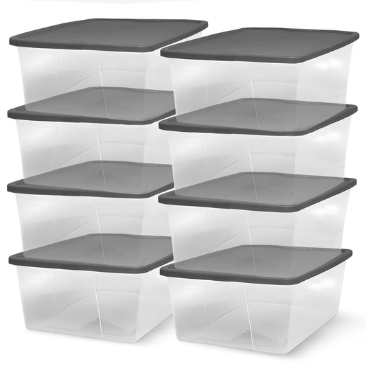 Homz 12 Qt Stackable Plastic Storage Container with Snaplock Lid, Gray (8 Pack)