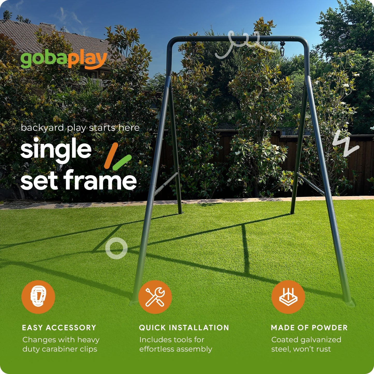 gobaplay Outdoor Single Swing Set with Support Bars for Tree Swing, Frame Only