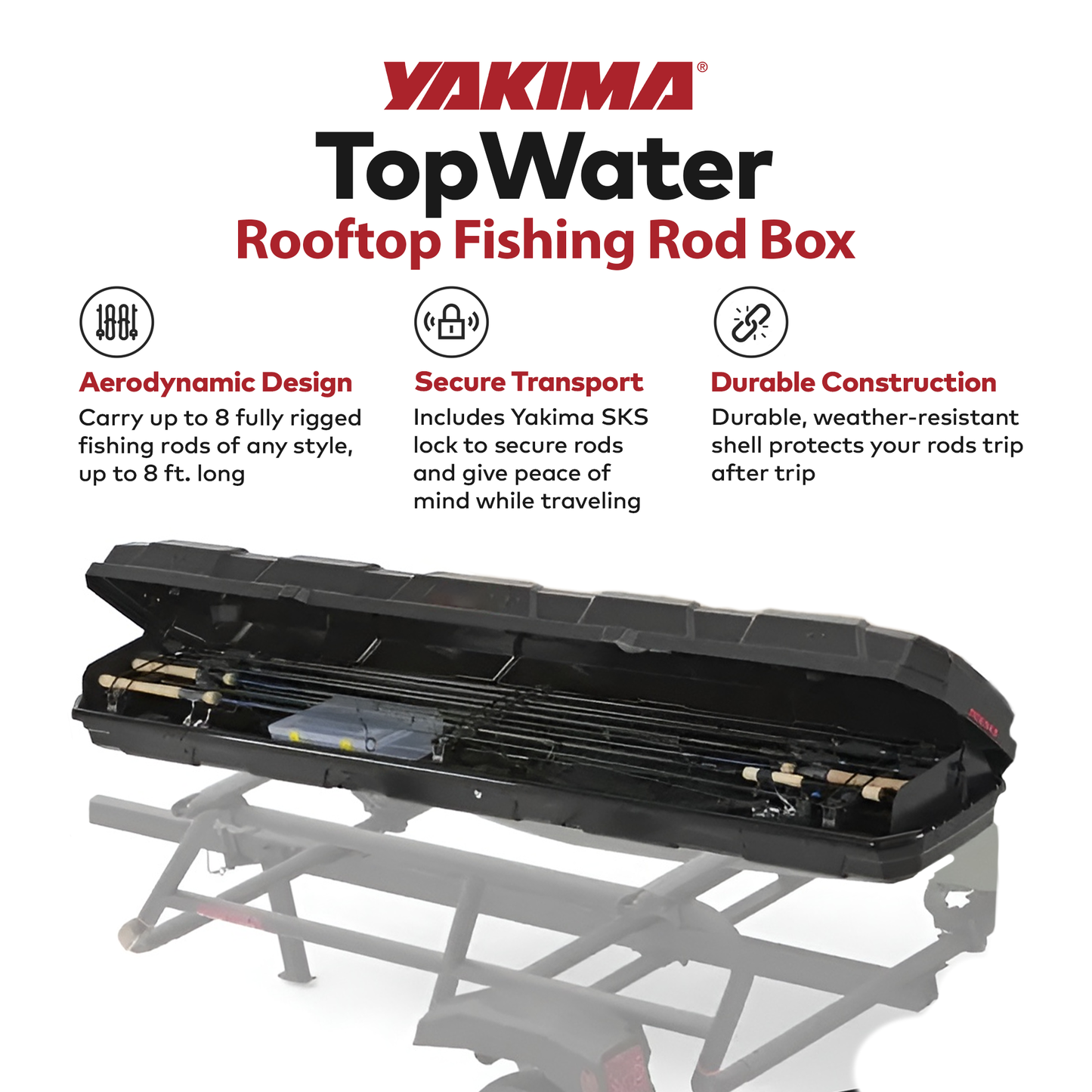 Yakima TopWater Enclosed Rooftop Fishing Rod Box Compatible w/ EasyRider Trailer - Find Fresh Goods