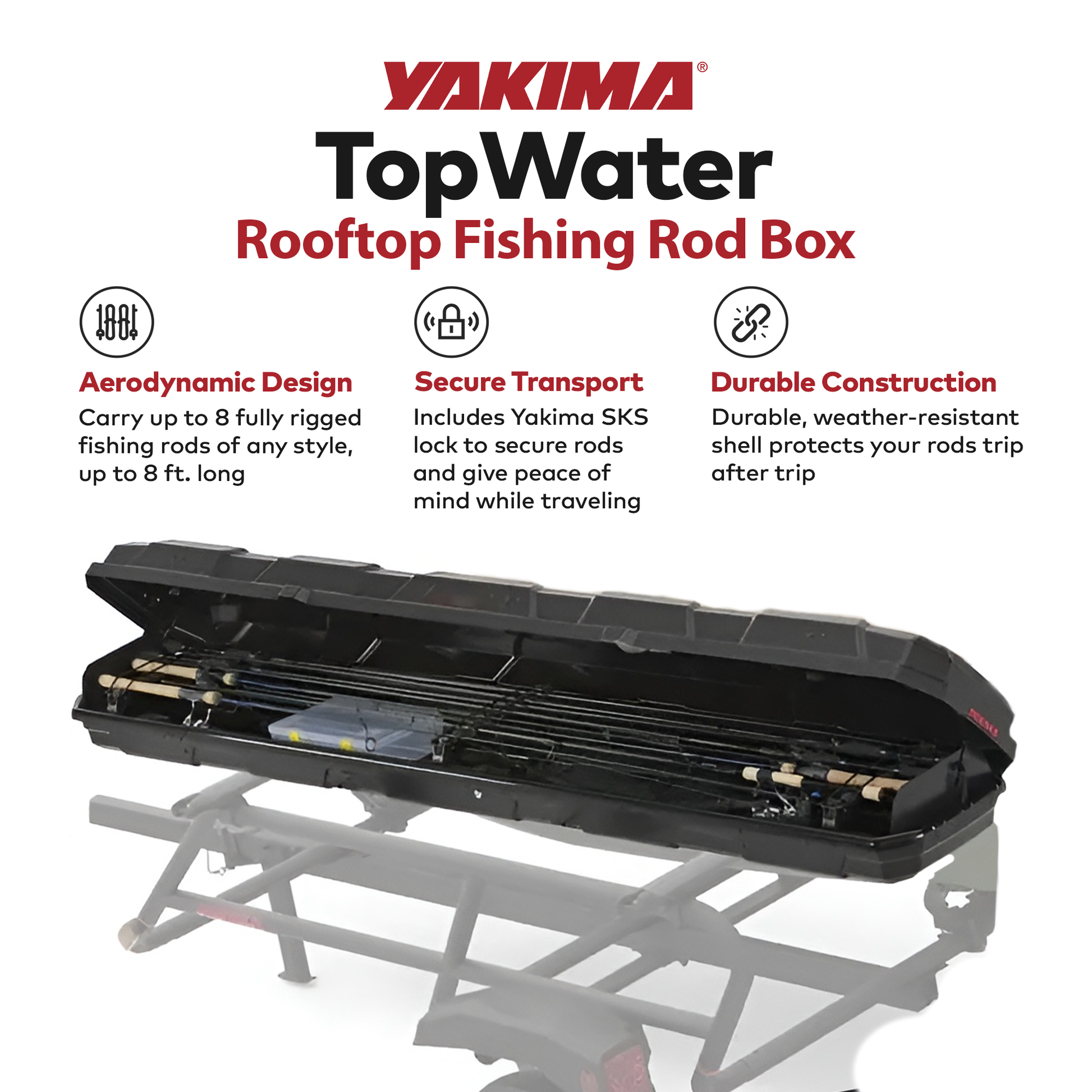 Yakima TopWater Enclosed Rooftop Fishing Rod Box Compatible w/ EasyRider Trailer - Find Fresh Goods