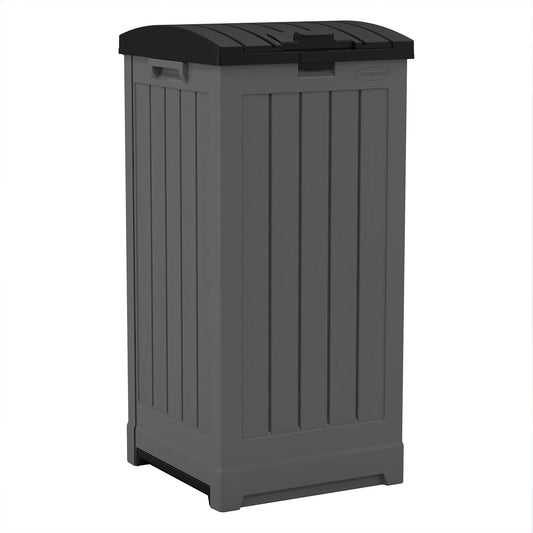 Suncast Trash Hideaway 39 Gallon Outdoor Trash Can Patio Waste Bin, Peppercorn