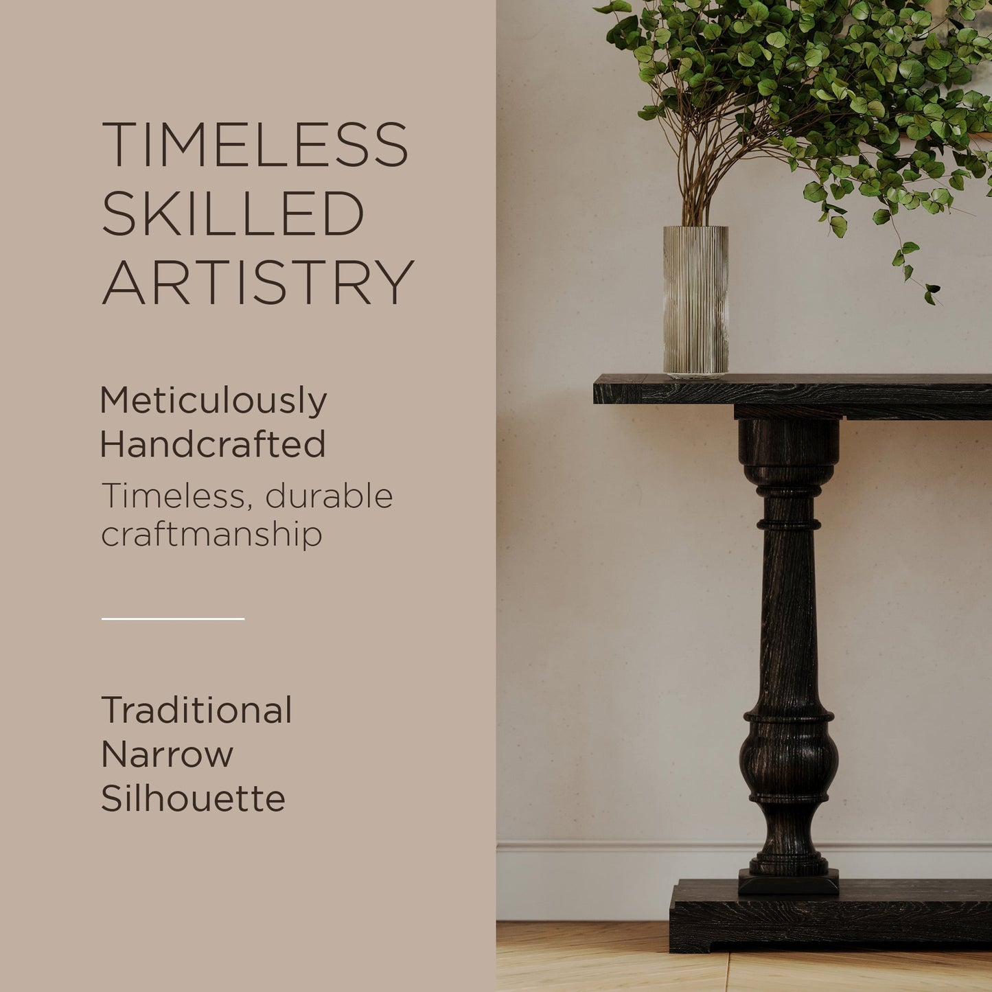 Maven Lane Arthur Traditional Wooden Console Table in Antiqued Black Finish