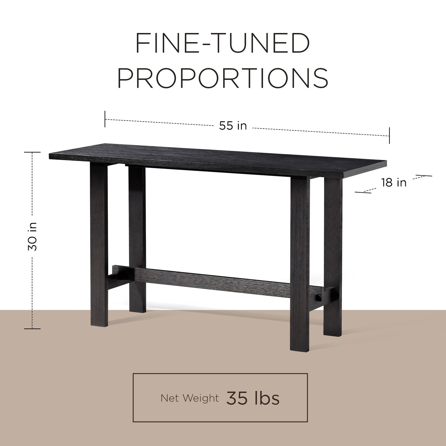 Maven Lane Hera Modern Wooden Console Table in Weathered Black Finish