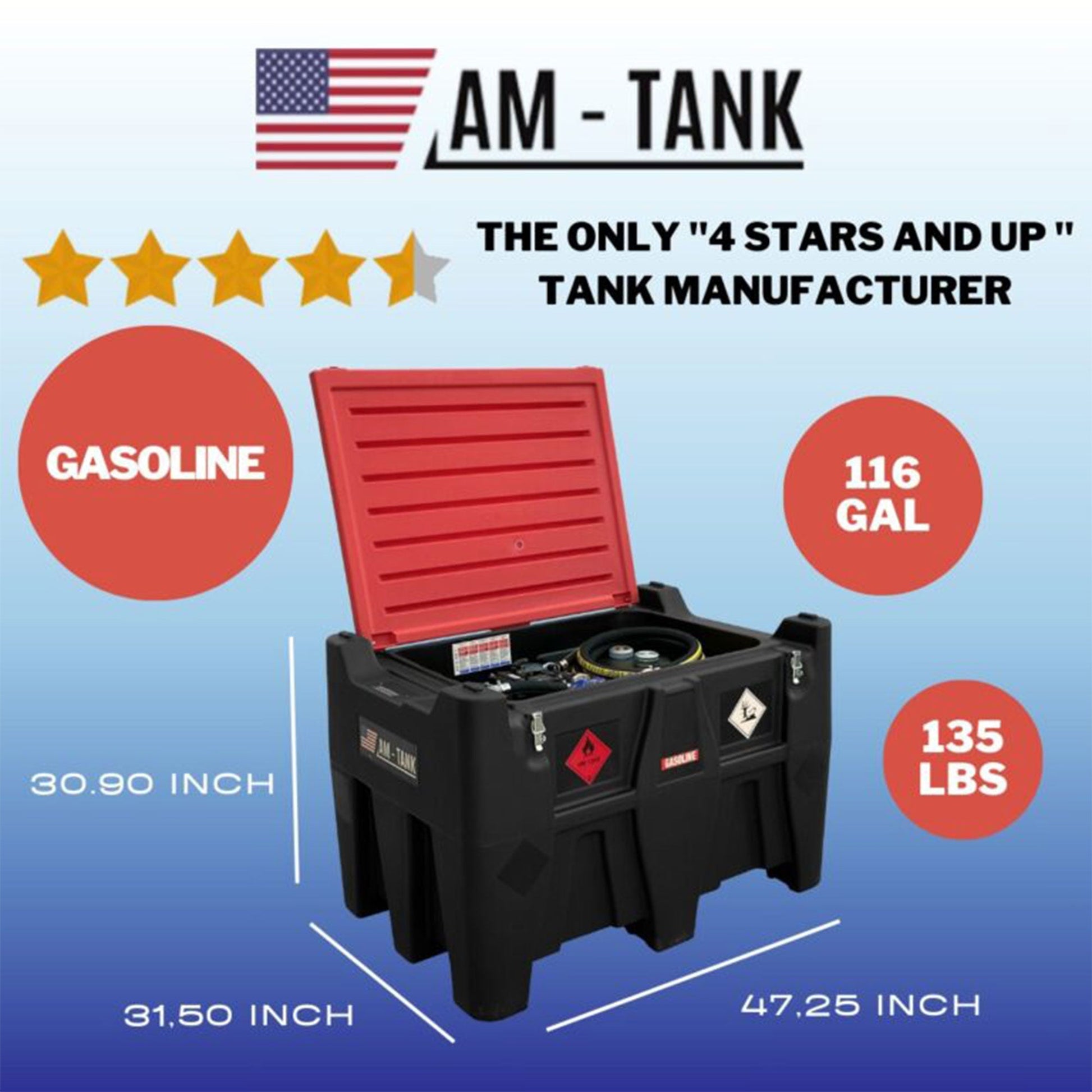 AM-TANK 116 Gallon Gasoline & Diesel Fuel Tank with 12 Volt Pump & Covering Lid - Find Fresh Goods